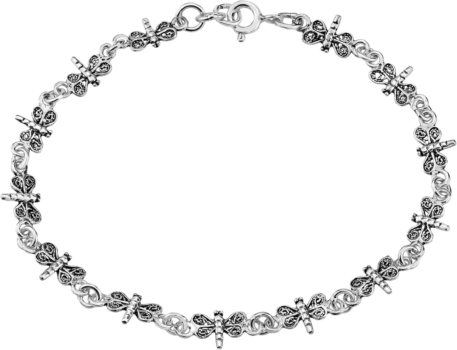 AeraVida Filigree Wings Dragonflies .925 Sterling Silver Link Bracelet | Dragonfly Bracelet Sterling Silver | Filigree Bracelets | Link Bracelets for Women