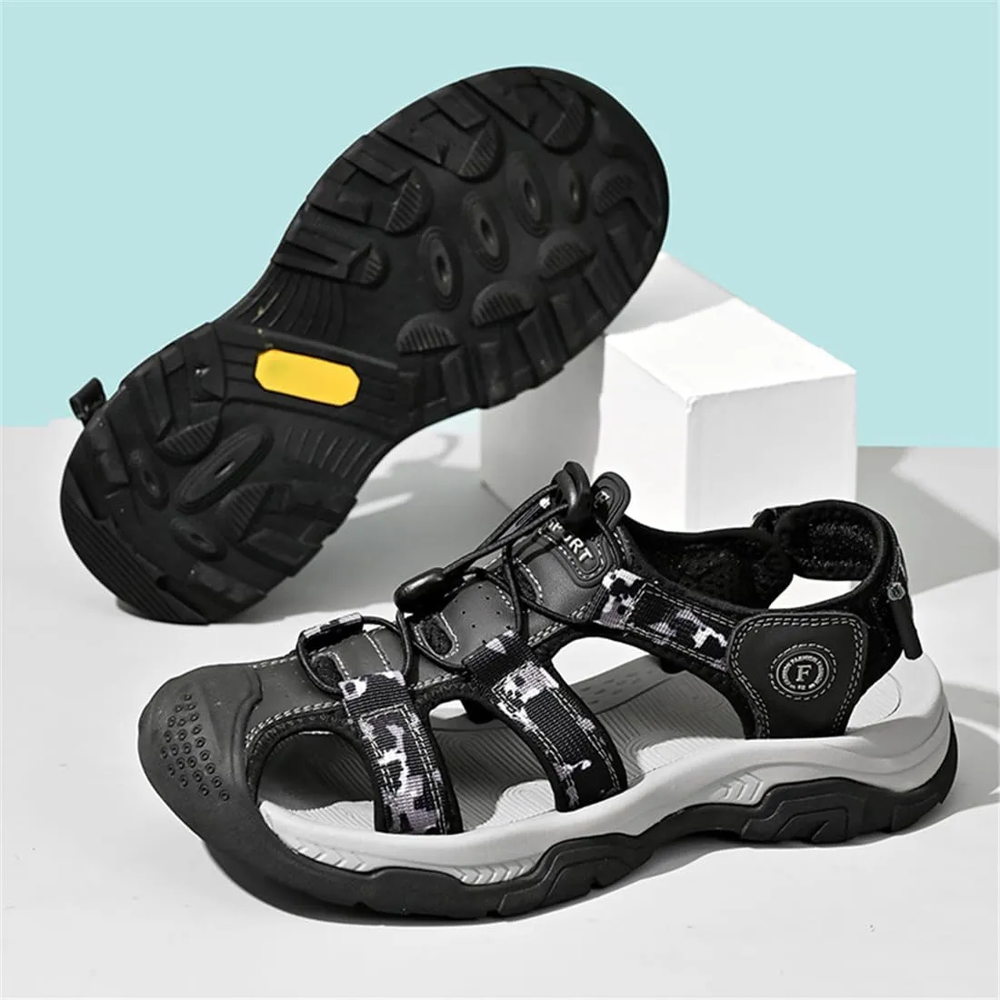 ailishabroy Mens Sandals Leather Hiking Slides Sport Slippers Fisherman Beach Shoes Closed Toe