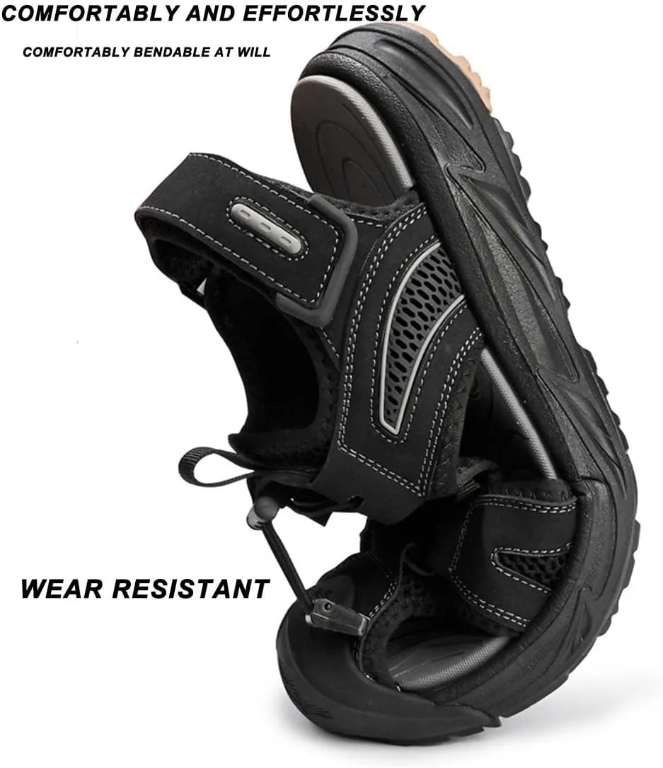ailishabroy Mens Sandals Leather Hiking Slides Sport Slippers Fisherman Beach Shoes Closed Toe