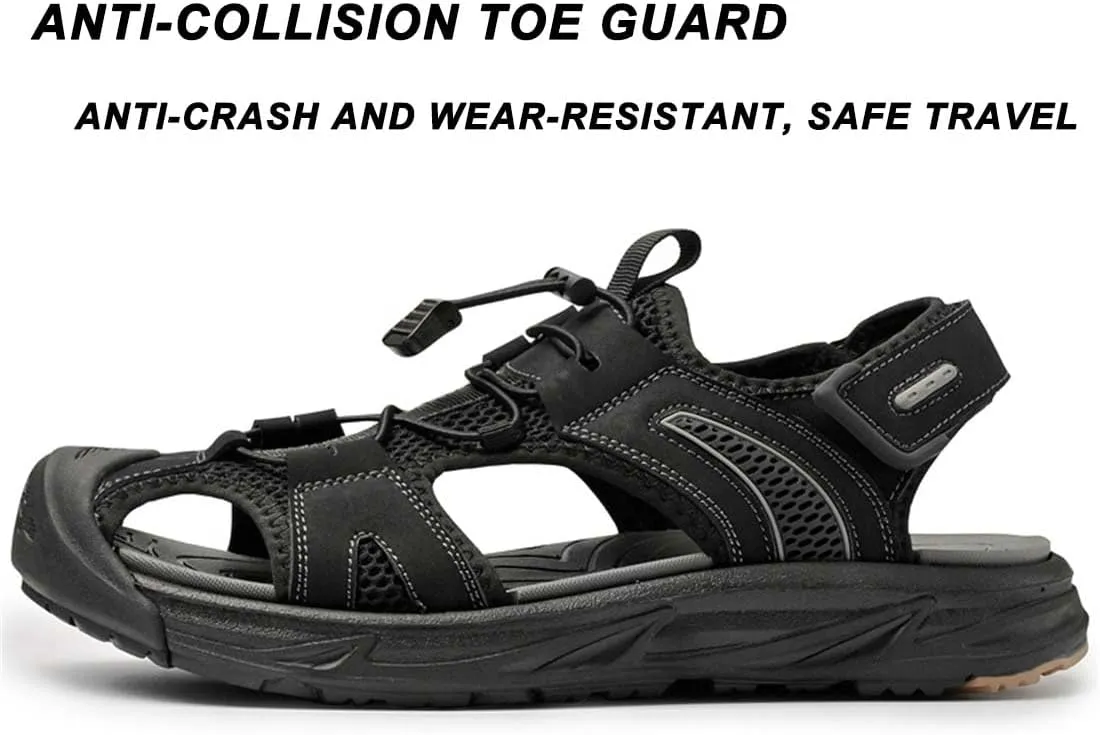 ailishabroy Mens Sandals Leather Hiking Slides Sport Slippers Fisherman Beach Shoes Closed Toe