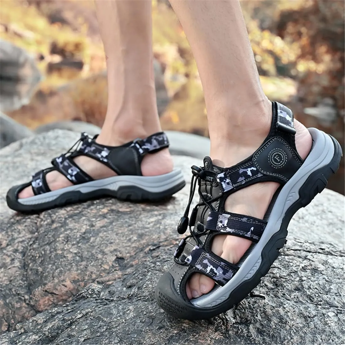 ailishabroy Mens Sandals Leather Hiking Slides Sport Slippers Fisherman Beach Shoes Closed Toe
