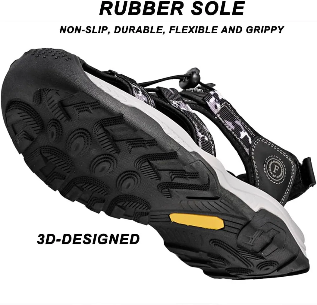 ailishabroy Mens Sandals Leather Hiking Slides Sport Slippers Fisherman Beach Shoes Closed Toe