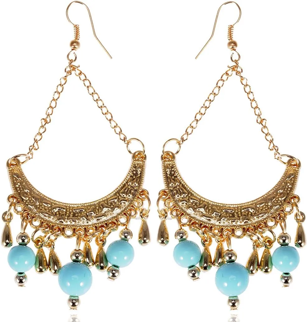 Alilang Bohemian Chandelier Coin Dangle Earrings - Gypsy Beads Tassel Hoops Charm Tassel Ethnic Hoops Ear Jewelry