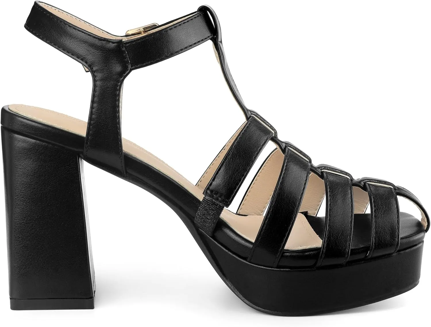 Allegra K Women's Gladiator Platform Square Toe T-Strap Chunky Heel Fisherman Sandals