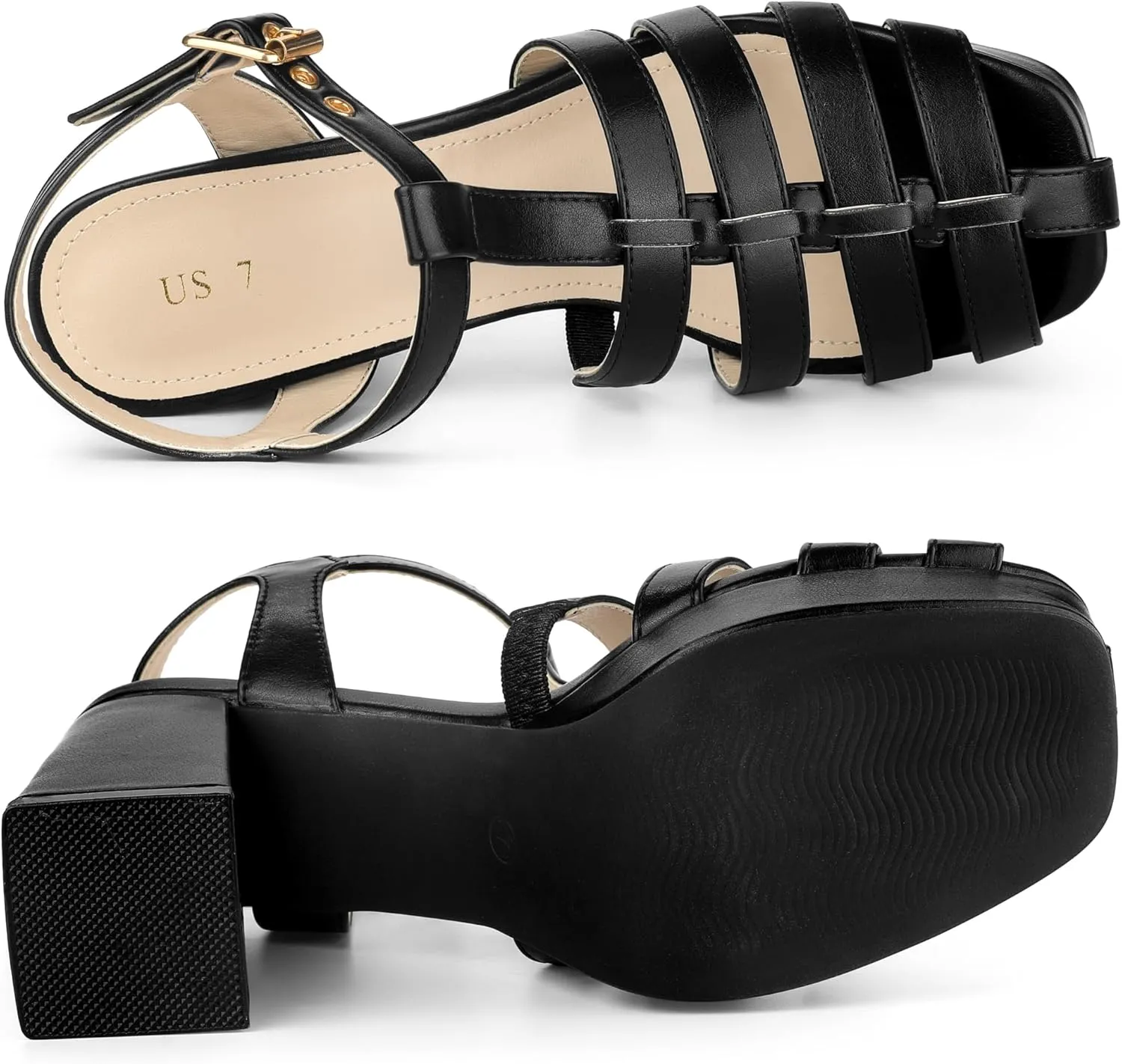 Allegra K Women's Gladiator Platform Square Toe T-Strap Chunky Heel Fisherman Sandals