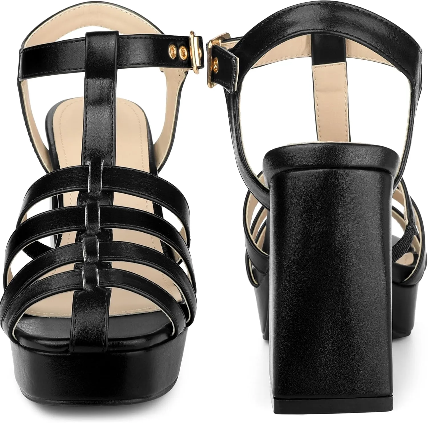 Allegra K Women's Gladiator Platform Square Toe T-Strap Chunky Heel Fisherman Sandals
