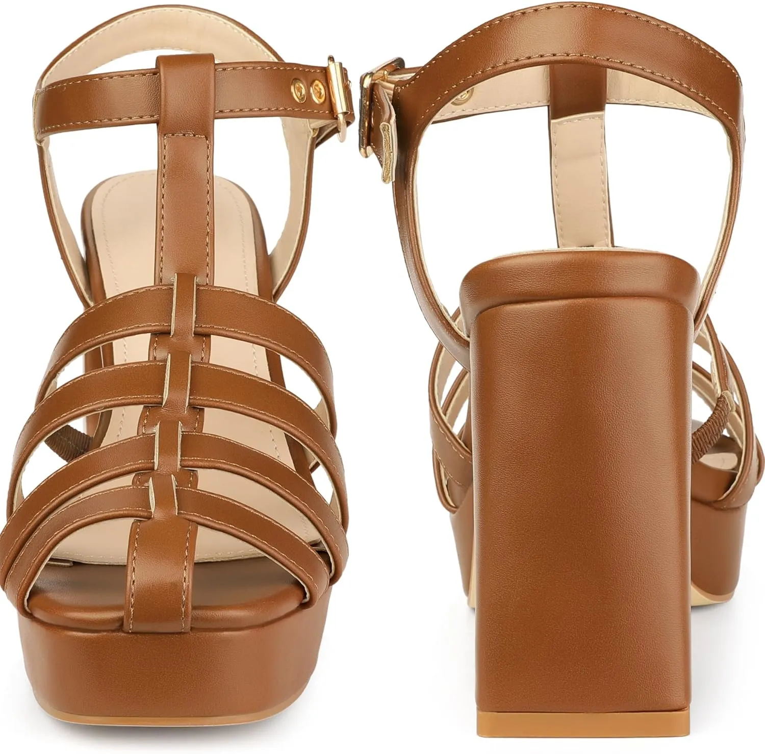 Allegra K Women's Gladiator Platform Square Toe T-Strap Chunky Heel Fisherman Sandals