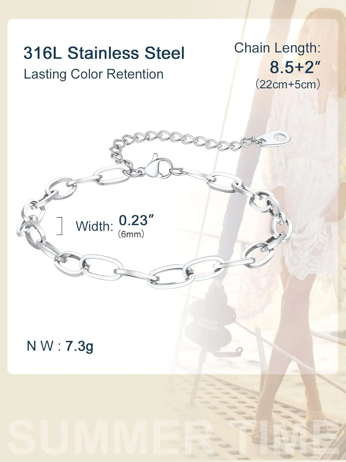 Ankle Bracelets for Women,14K Gold/Steel/Black Plated Stainless Steel Paperclip/Cuban Link/Figaro Chain Anklets for Women Waterproof,Trendy Dainty Layered Anklet Chain Sets for Ladies Wife Beach Jewelry Gifts Adjustable 8.5 inches 5cm
