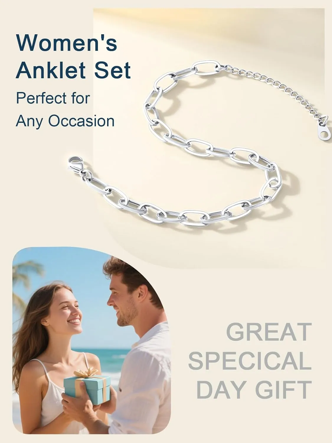 Ankle Bracelets for Women,14K Gold/Steel/Black Plated Stainless Steel Paperclip/Cuban Link/Figaro Chain Anklets for Women Waterproof,Trendy Dainty Layered Anklet Chain Sets for Ladies Wife Beach Jewelry Gifts Adjustable 8.5 inches 5cm