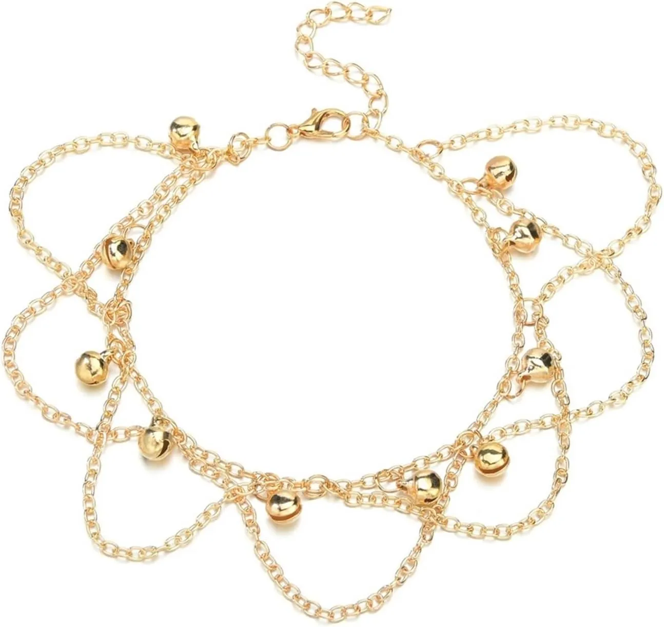 Anklet Bracelet for Women, Anklet Men Bell Charm Gold Alloy 23 5cm Body Chain Jewelry for Women