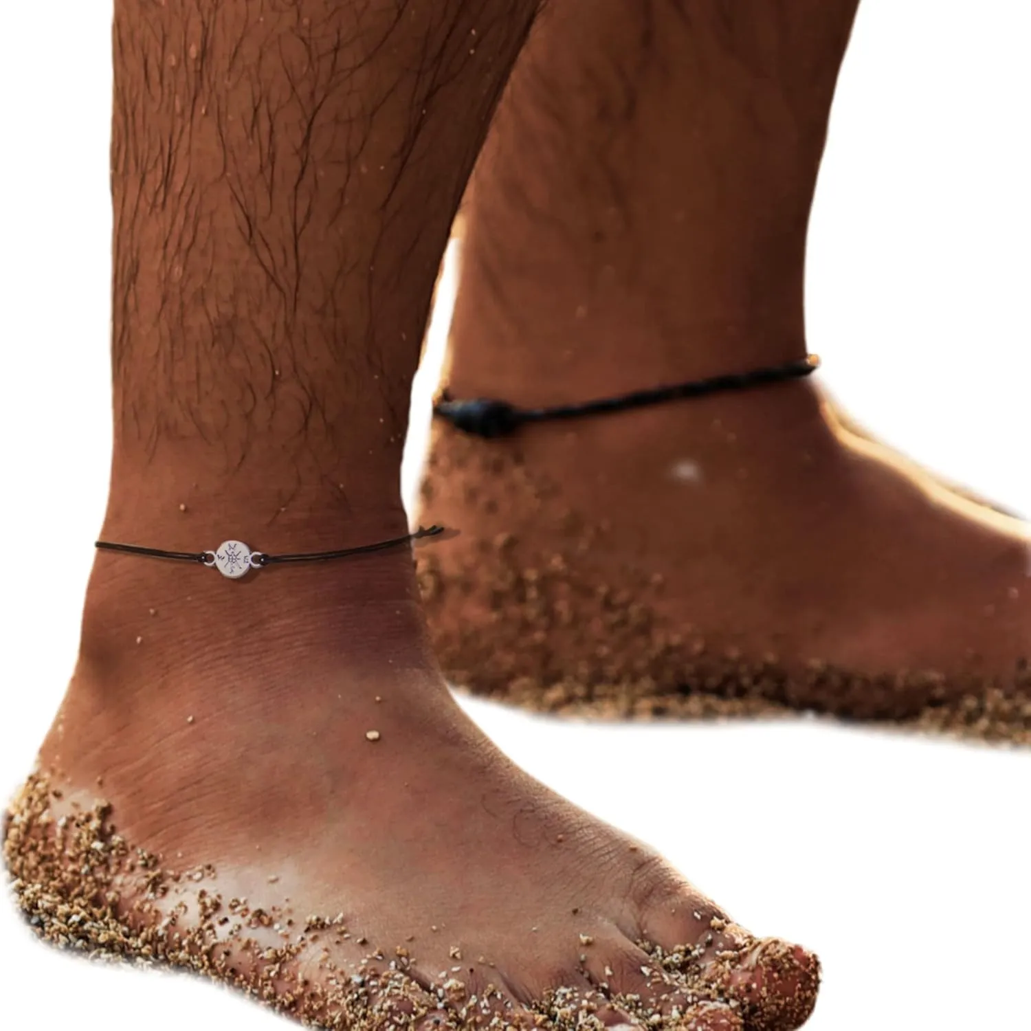 Anklet for men, Man Anklet, Ankle Bracelet with silver compass charm, Men's jewelry, String Bracelet, Stacking Bracelets