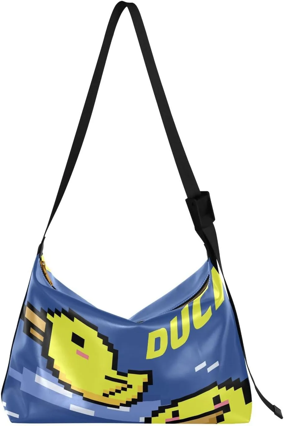 Art Yellow Duck Hobo Crossbody Bags for Women Leather Large Shoulder Bag Cross Body Pixel Funny Trendy Womens Tote Bags Handbag for Travel Shopping