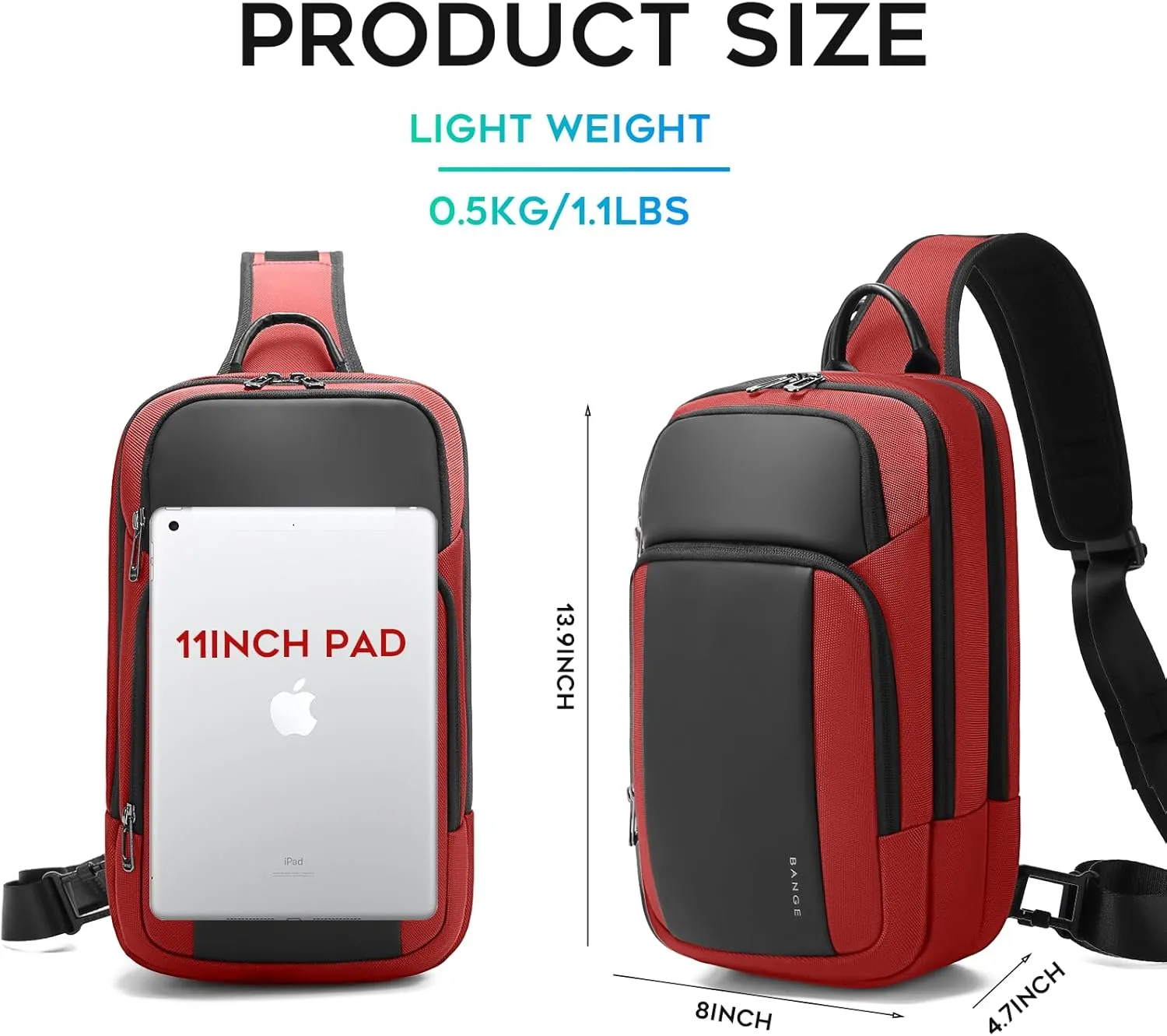 BANGE Sling Bag, Large Men's Cross Body bags, Men's Shoulder Bags for Work, Walking, Travel, Hiking