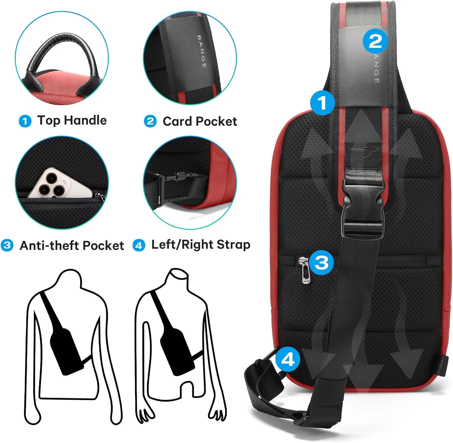 BANGE Sling Bag, Large Men's Cross Body bags, Men's Shoulder Bags for Work, Walking, Travel, Hiking