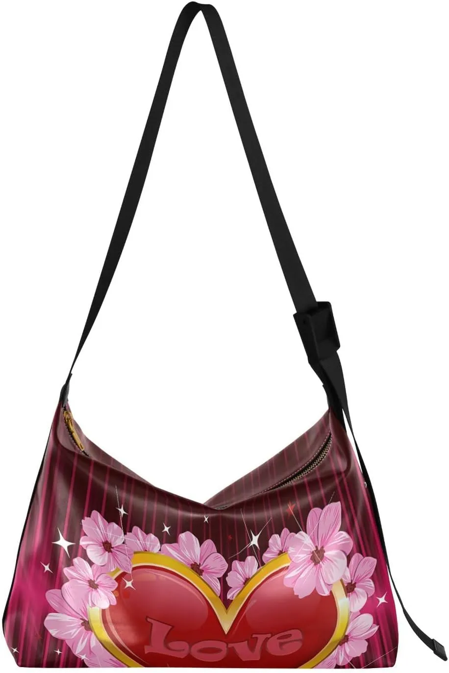 Beauty Valentines Day Hobo Crossbody Bags for Women Leather Large Shoulder Bag Cross Body Love Flower Heart Trendy Womens Tote Bags Handbag for Travel Shopping