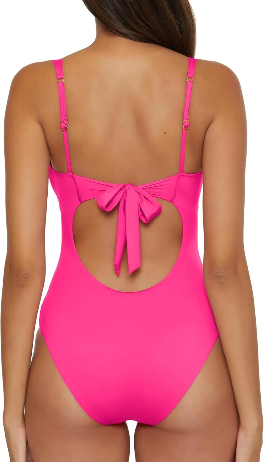 BECCA Women's Standard Color Code V-Wire Shirred One Piece Swimsuit, Plunge Neck, Bathing Suits
