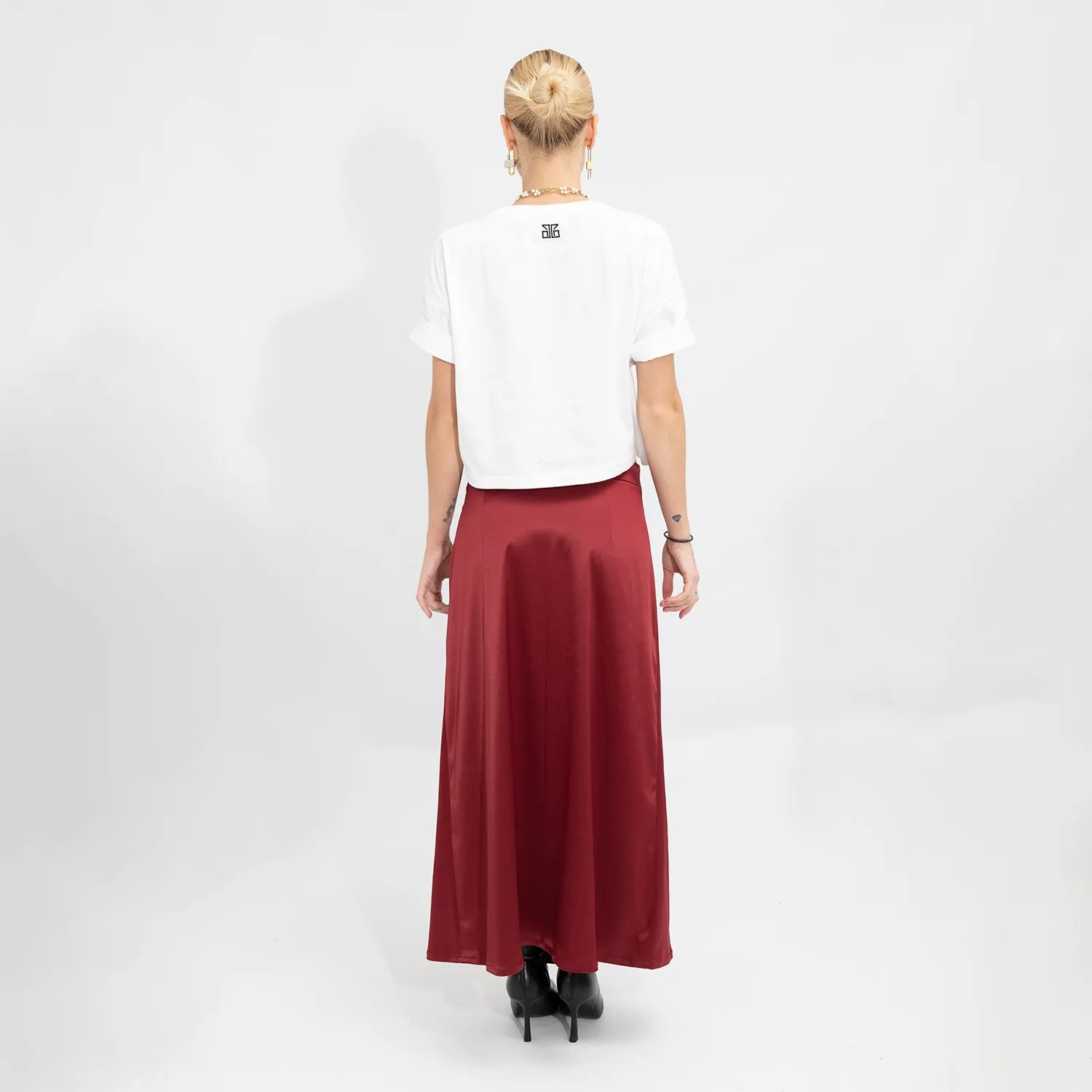 Beetroot Satin Evelyn Skirt
