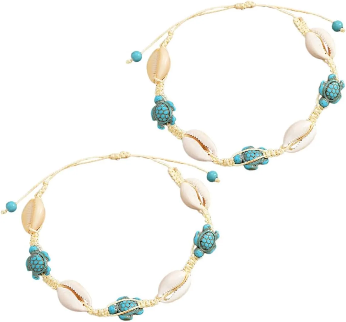 BESTYASH Natural Sea Shell Bracelet Turtle Charm Jewelry Sea Turtle Anklet Craftsmanship Anklet