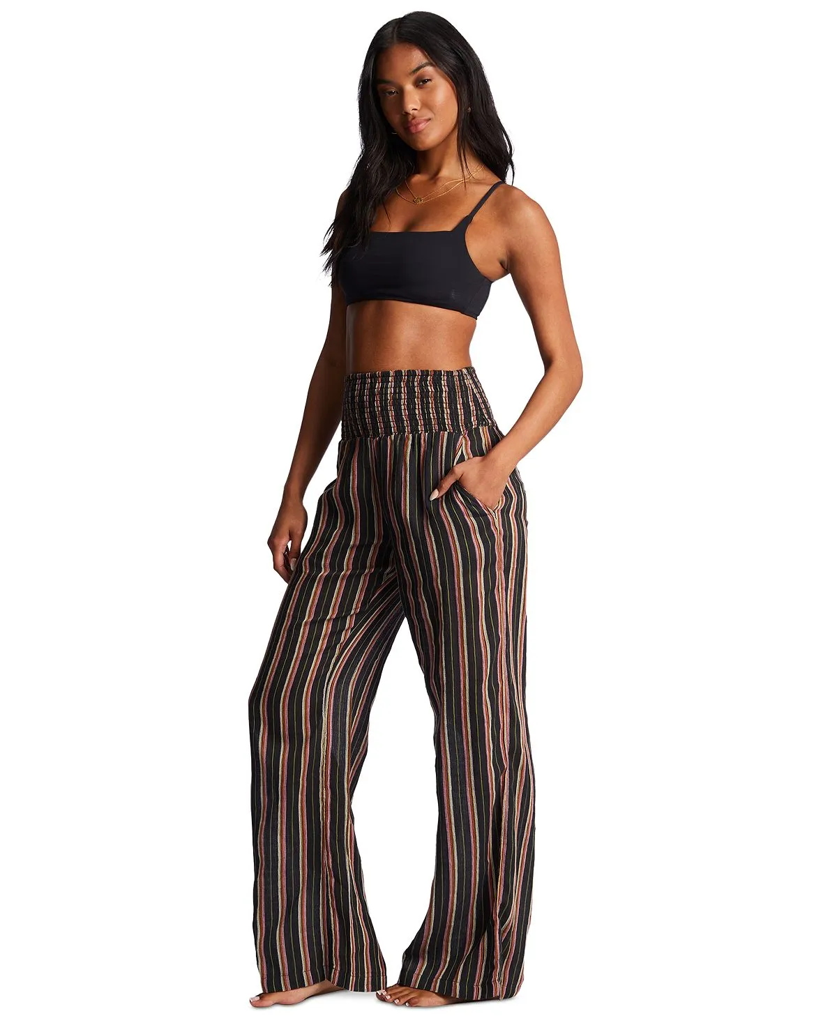Billabong Juniors New Wave Striped Wide Leg Pants, Multi