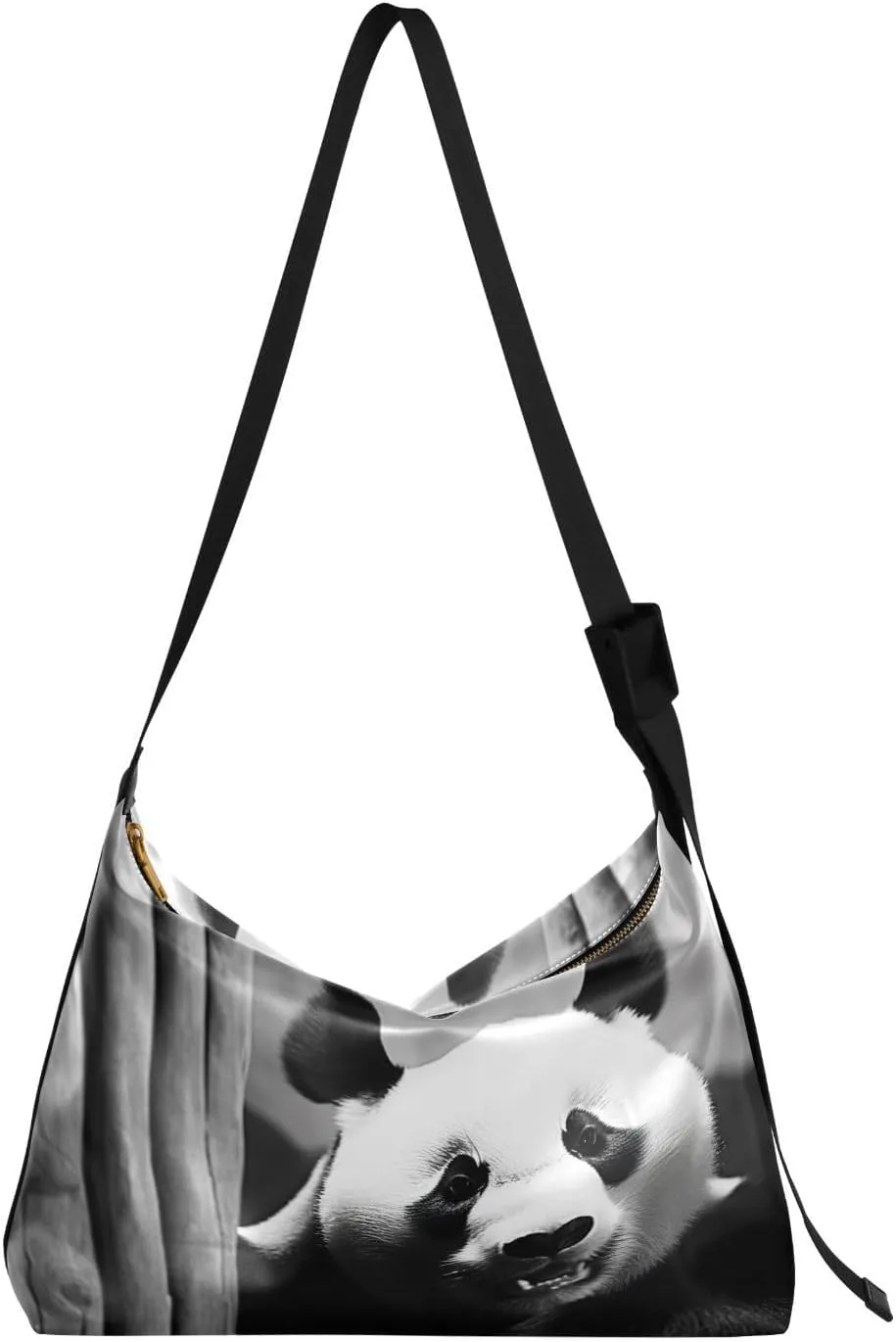 Black and White Panda Hobo Crossbody Bags for Women Leather Large Shoulder Bag Cross Body Chinese Cute Trendy Womens Tote Bags Handbag for Travel Shopping