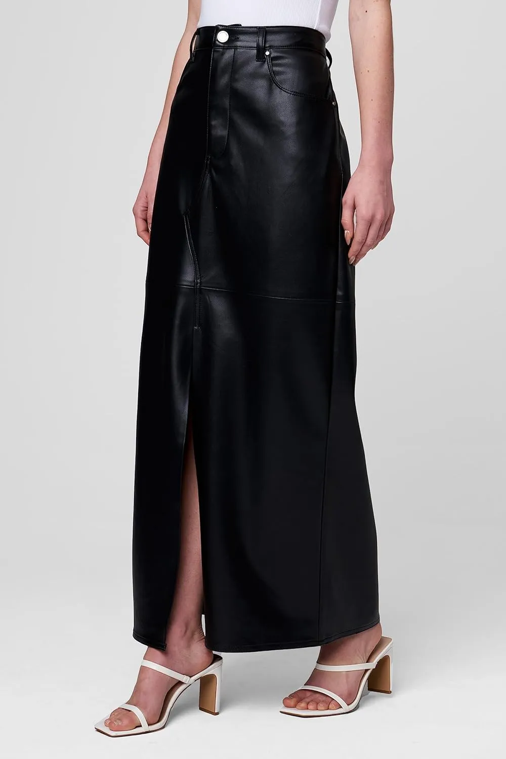 [BLANKNYC] Womens Luxury Clothing Vegan Leather Maxi Skirt with Front Slit Detail, Comfortable & Stylish