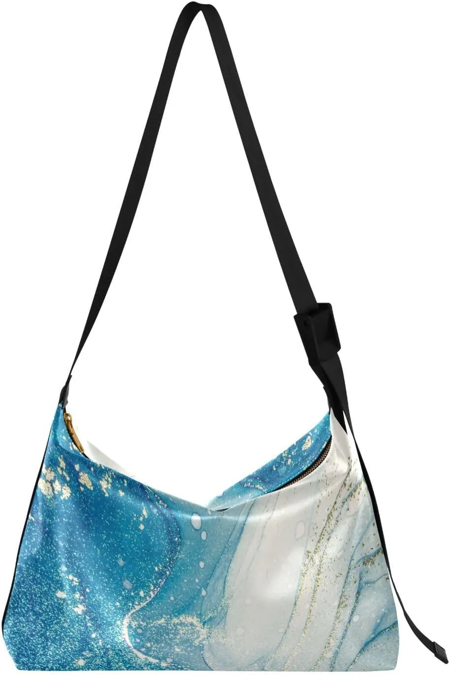 Blue Golden Fluid Hobo Crossbody Bags for Women Leather Large Shoulder Bag Cross Body Pretty Wonderful Trendy Womens Tote Bags Handbag for Travel Shopping