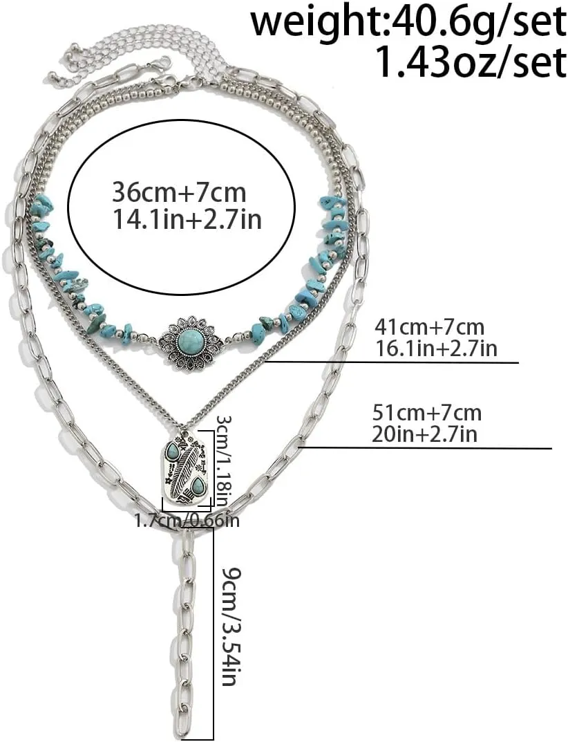 Boho Layered Turquoise Stone Choker Y Necklace Cowboy Hat Charm Necklace Suede Rope Paperclip Link Chain for Women