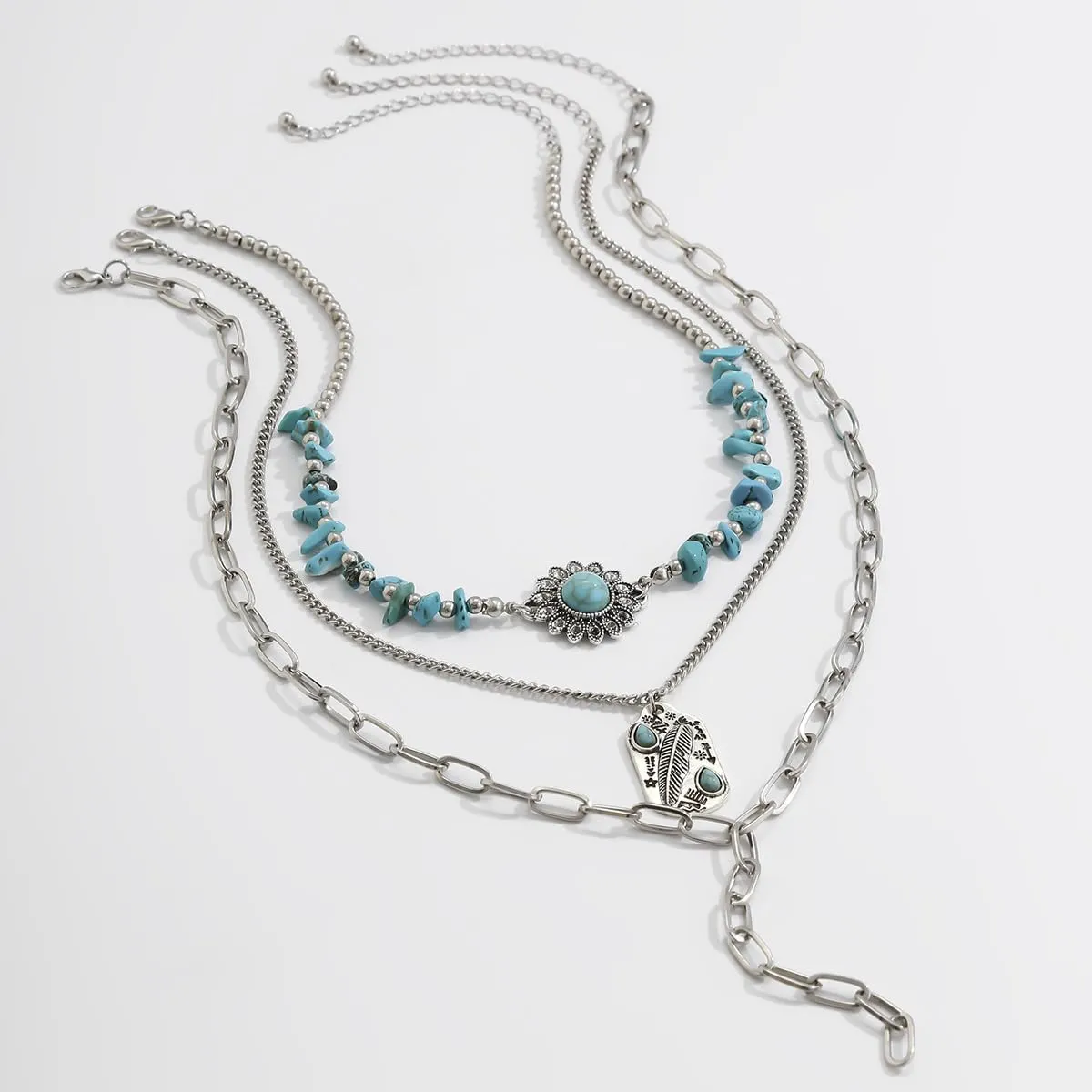 Boho Layered Turquoise Stone Choker Y Necklace Cowboy Hat Charm Necklace Suede Rope Paperclip Link Chain for Women