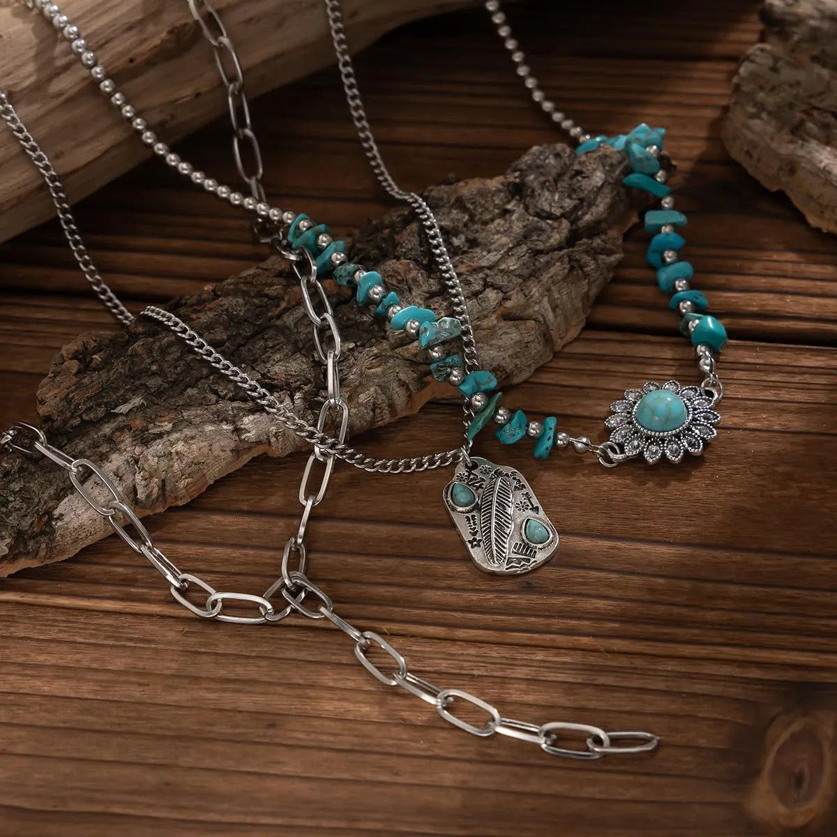 Boho Layered Turquoise Stone Choker Y Necklace Cowboy Hat Charm Necklace Suede Rope Paperclip Link Chain for Women