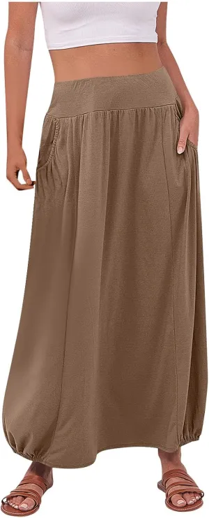 Boho Skirts for Women Comfy Pleated Flowy Long Beach Skirt Lightweight Breathable Soft Elastic Waist Tulle Skirt