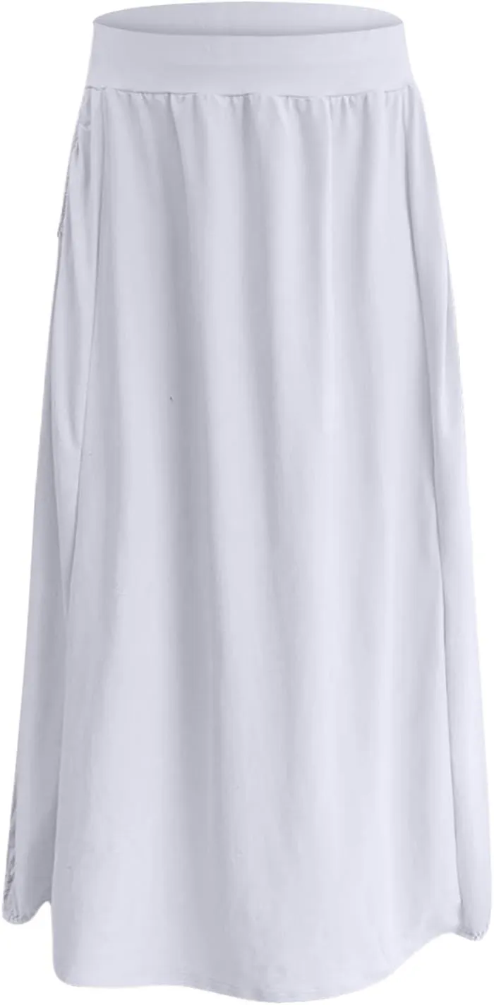 Boho Skirts for Women Comfy Pleated Flowy Long Beach Skirt Lightweight Breathable Soft Elastic Waist Tulle Skirt
