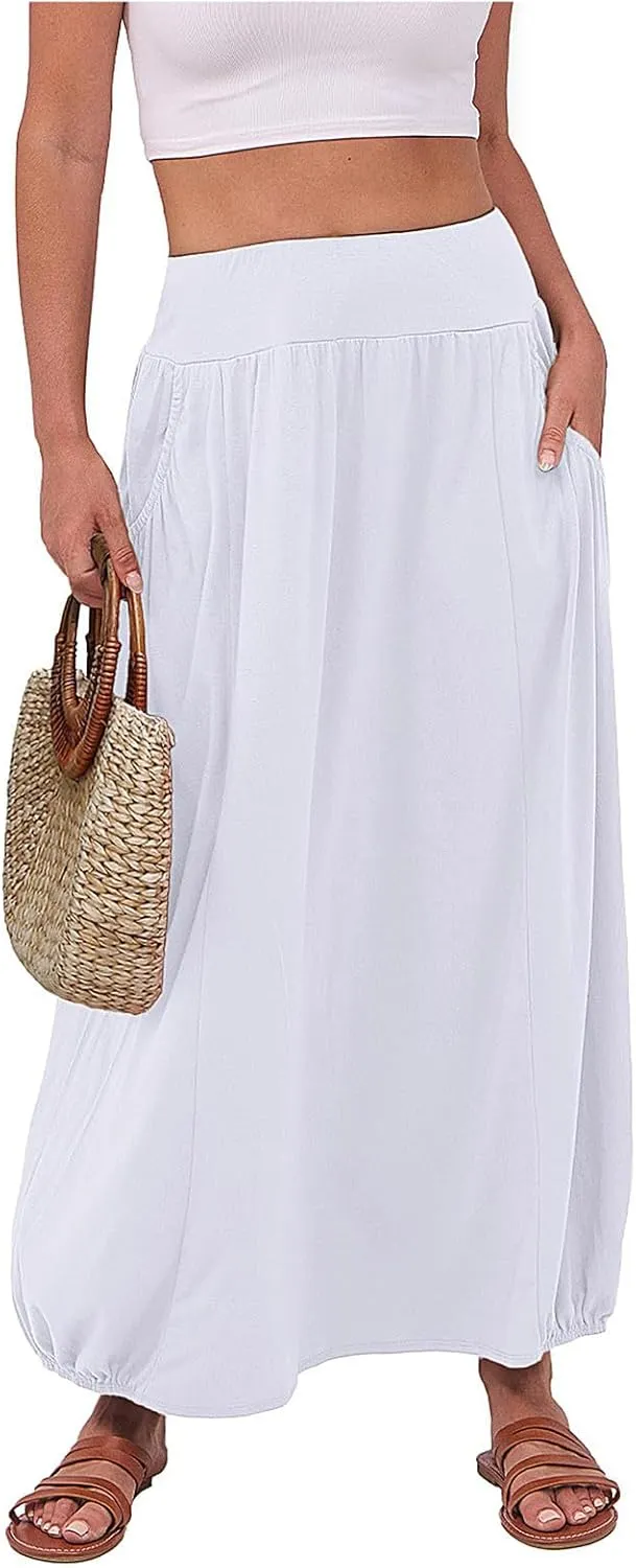 Boho Skirts for Women Comfy Pleated Flowy Long Beach Skirt Lightweight Breathable Soft Elastic Waist Tulle Skirt