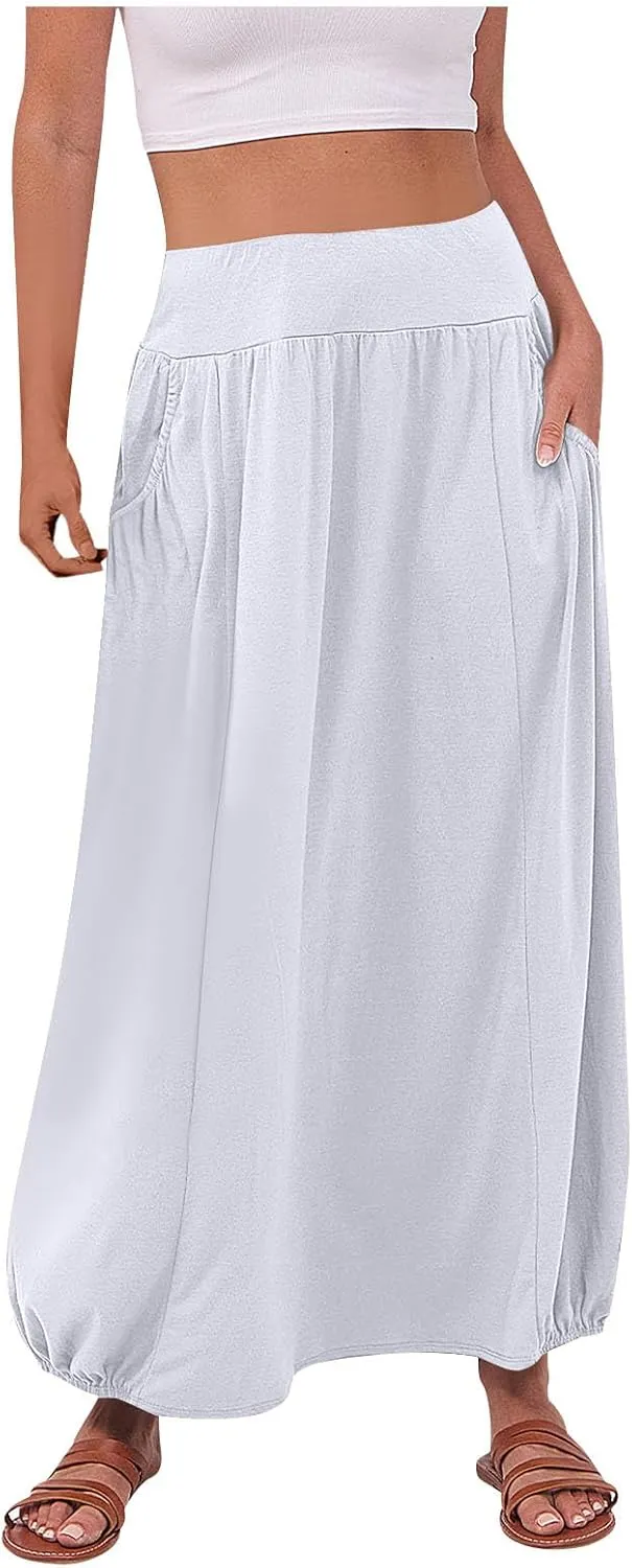 Boho Skirts for Women Comfy Pleated Flowy Long Beach Skirt Lightweight Breathable Soft Elastic Waist Tulle Skirt