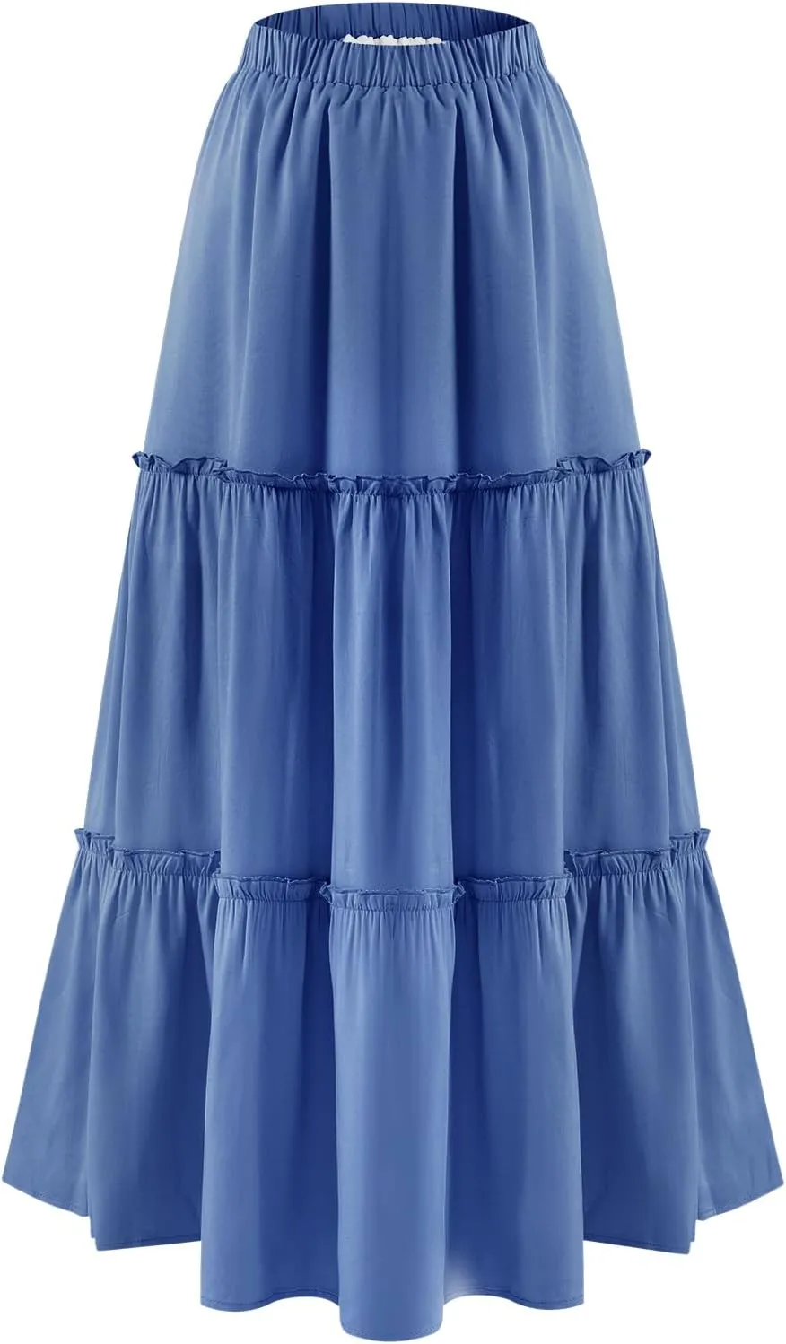 BOMAROLAN Women's Maxi Skirts Summer Elastic High Waist Boho Flowy Skirt A Line Long Skirts Ruffle Swing Beach Skirts