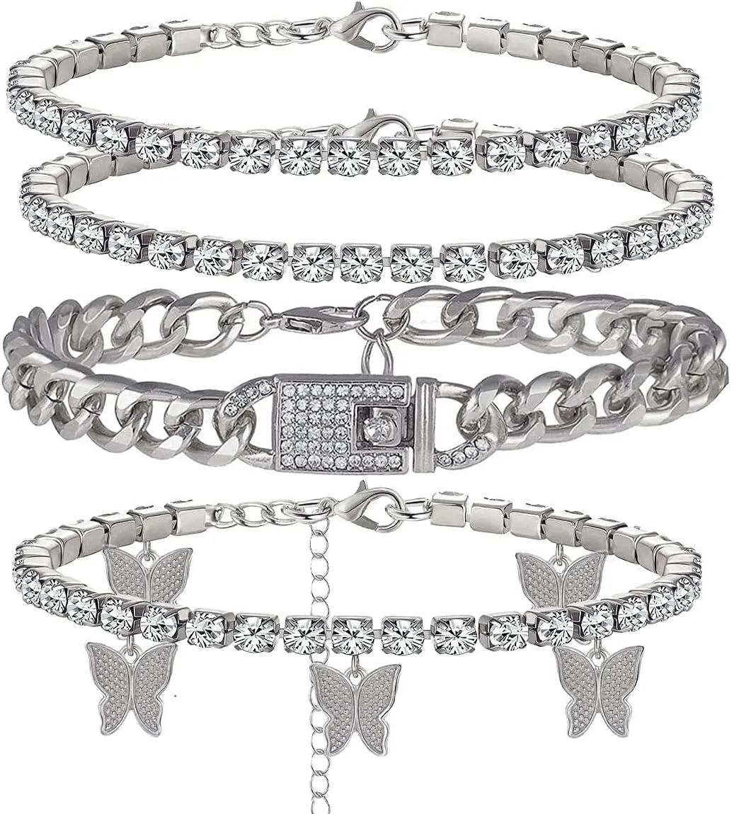 Butterfly Ankle Bracelet for Women Rhinestone Anklets Bulk Adjustable Layered Beach Ankle Bracelet Braided Chain Anklet Charm Ankle Bracelet Jewerly Gift