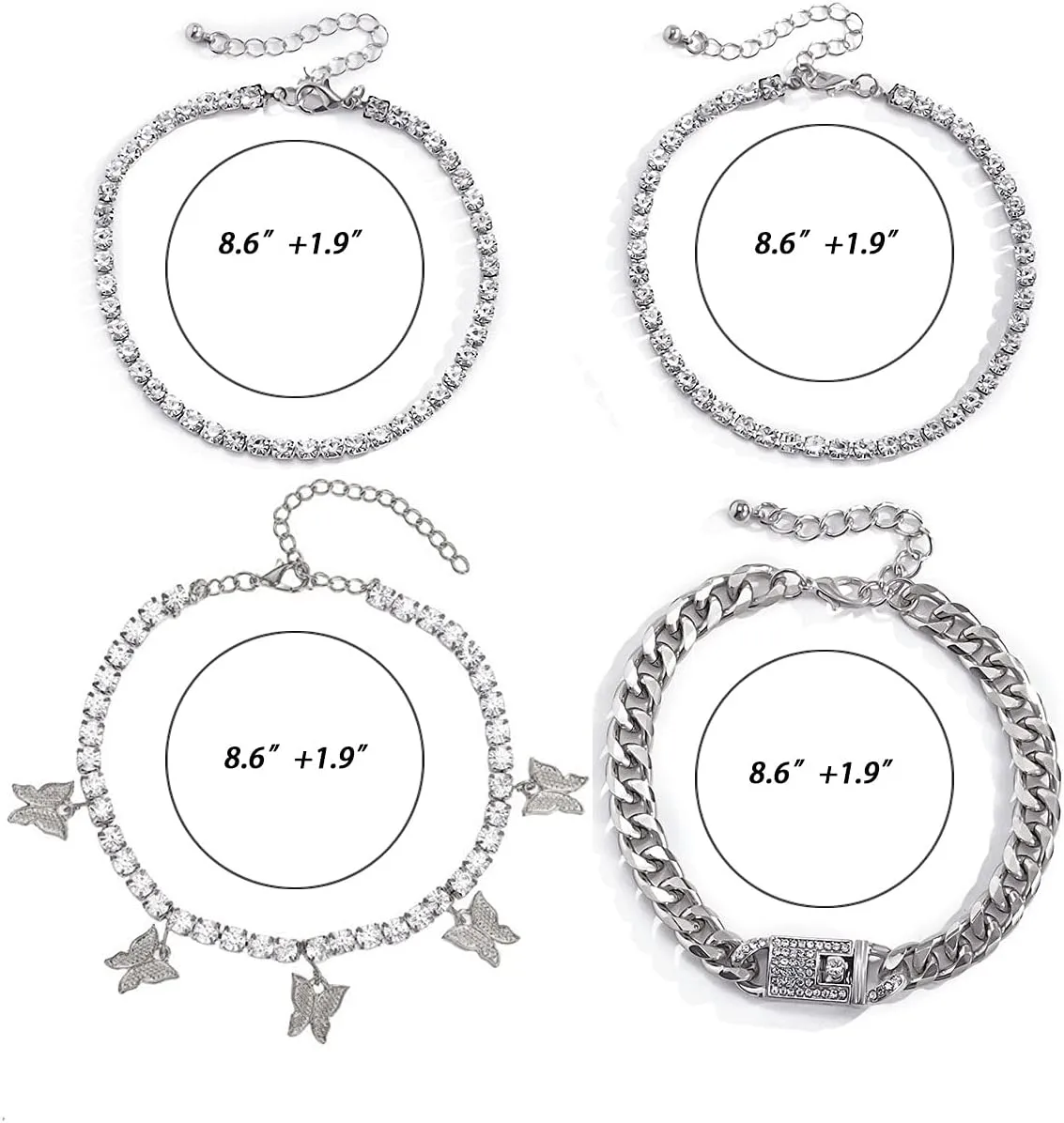Butterfly Ankle Bracelet for Women Rhinestone Anklets Bulk Adjustable Layered Beach Ankle Bracelet Braided Chain Anklet Charm Ankle Bracelet Jewerly Gift