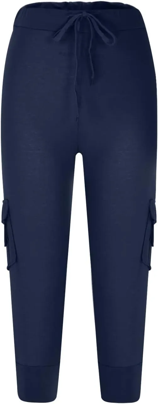 Capri Yoga Pants for Women Casual 2024 Summer Drawstring Elastic High Waist Pant Stretchy Cropped Trouser