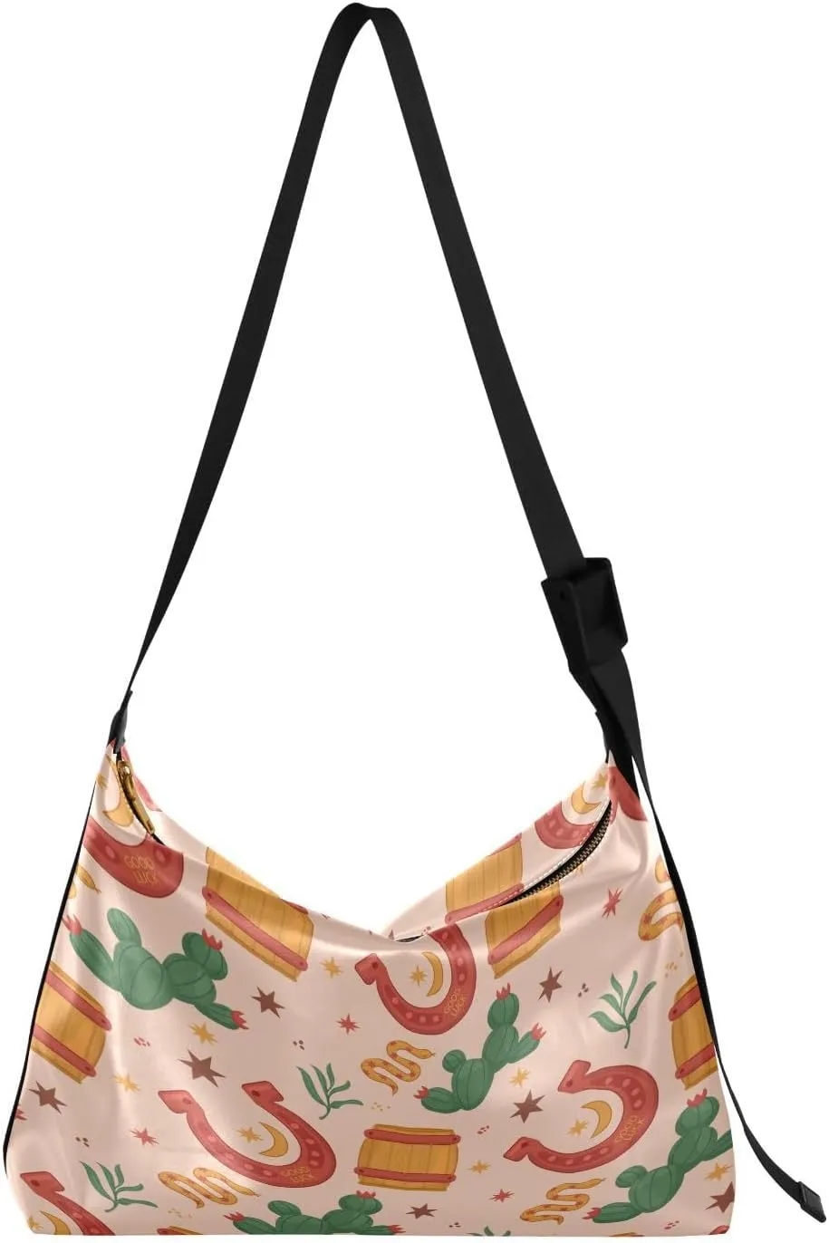 Cartoon Horseshoe Cactus Hobo Crossbody Bags for Women Leather Large Shoulder Bag Cross Body Western Wild Trendy Womens Tote Bags Handbag for Travel Shopping