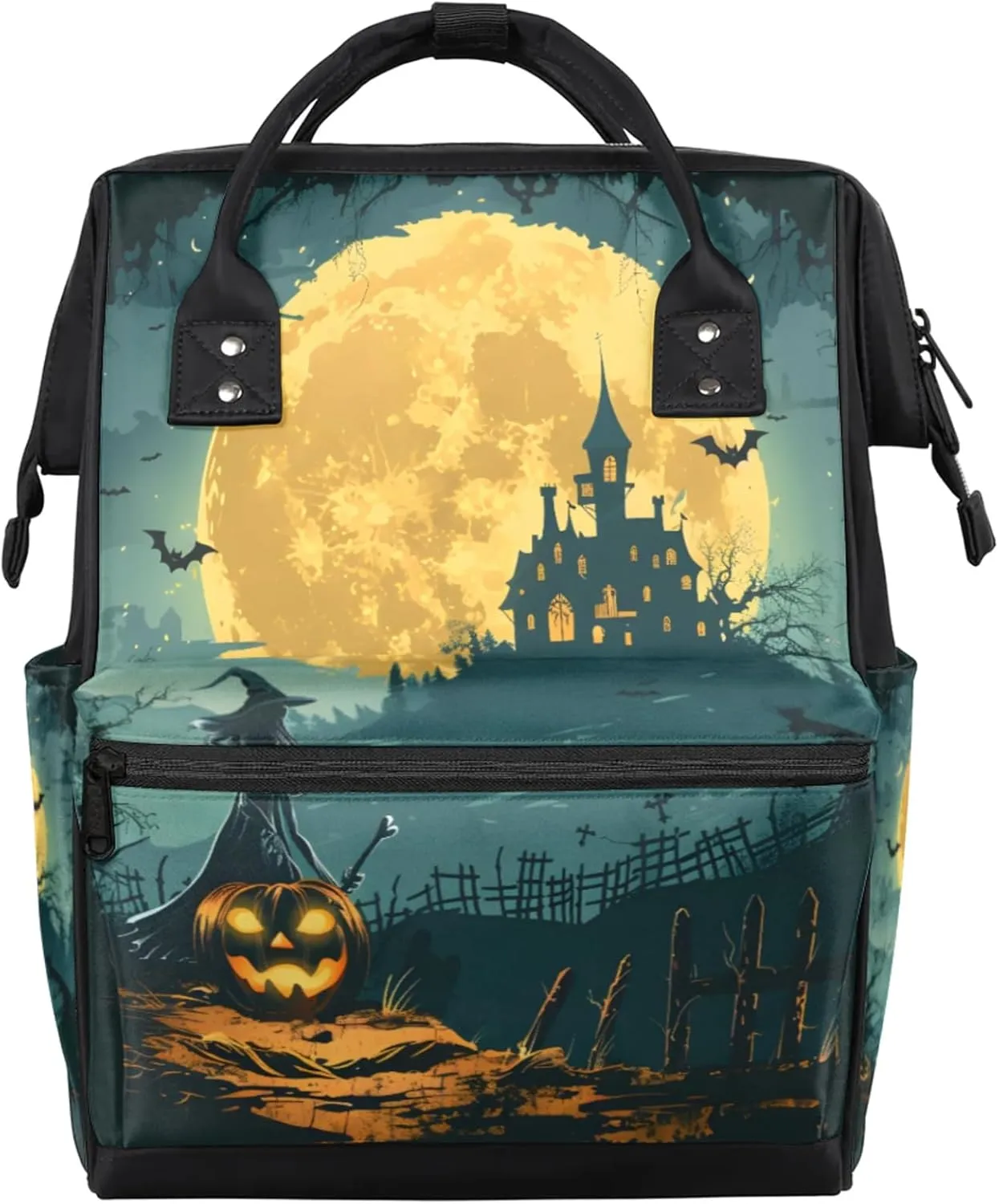 Castle Pumpkin Lamp Diaper Bag Mommy Bags With Adjustable Shoulder Strap Waterproof Multifunction Shoulder Bag Travel Large Capacity Backpack for Moms And Dads