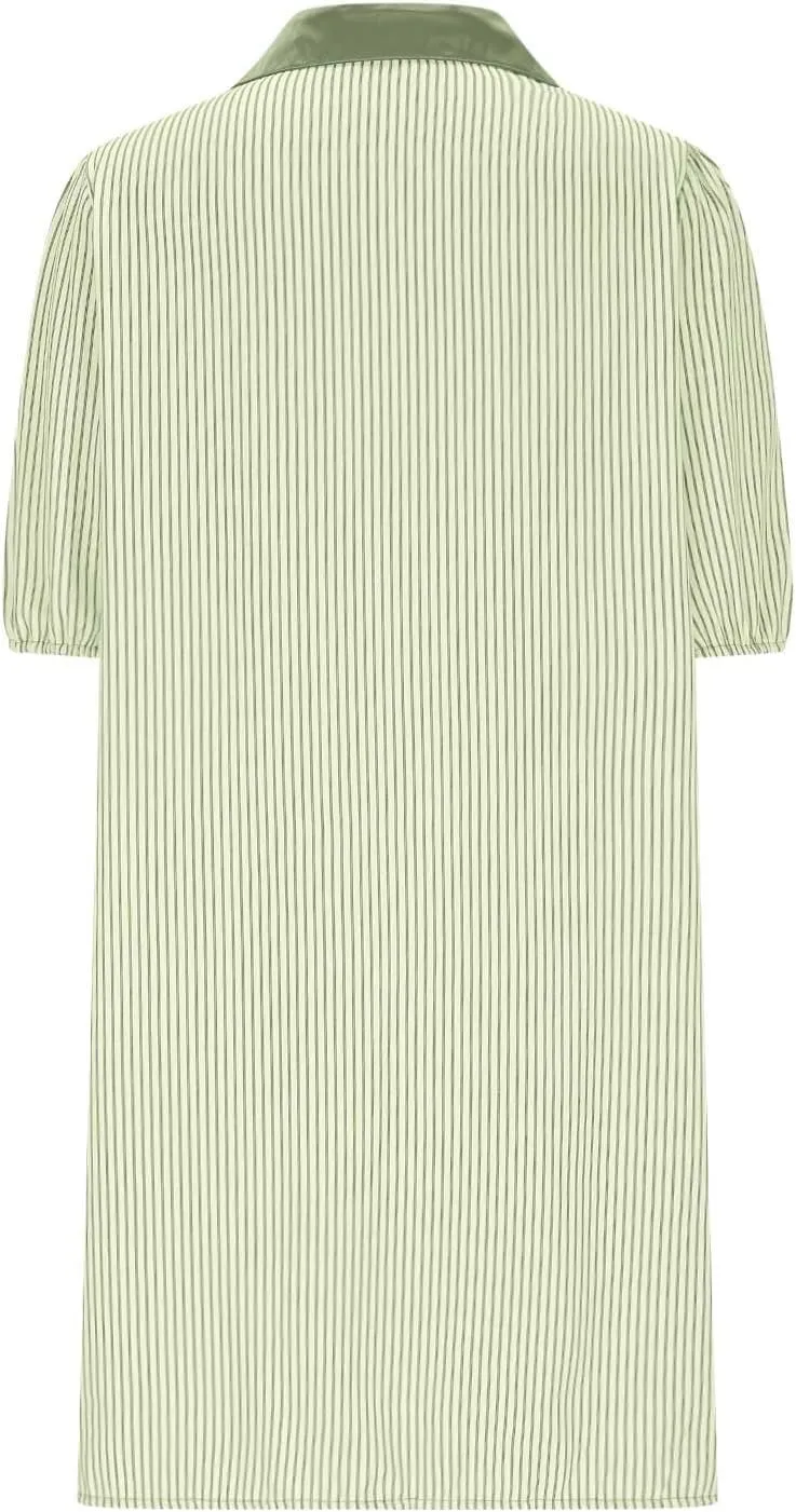 Casual Dresses for Women Comfy Lapel Neck Half Sleeve Shirt Dress Strip Button Up Mini Dress with Pockets