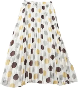 Casual Polka Dot Printed Pleated Skirt Summer Women's Loose All-Match High Waist Chiffon Midi Skirt Female Clothing