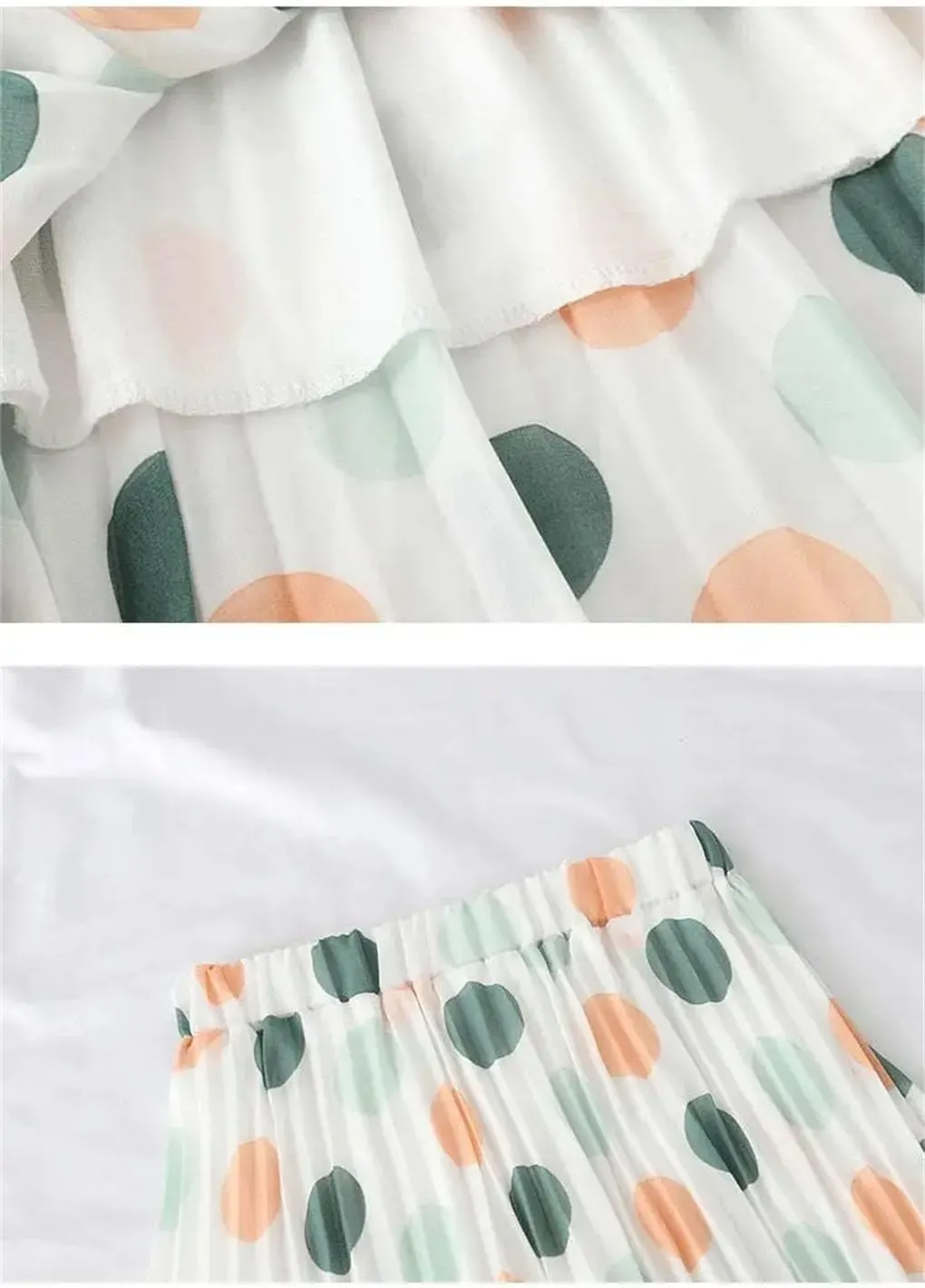 Casual Polka Dot Printed Pleated Skirt Summer Women's Loose All-Match High Waist Chiffon Midi Skirt Female Clothing
