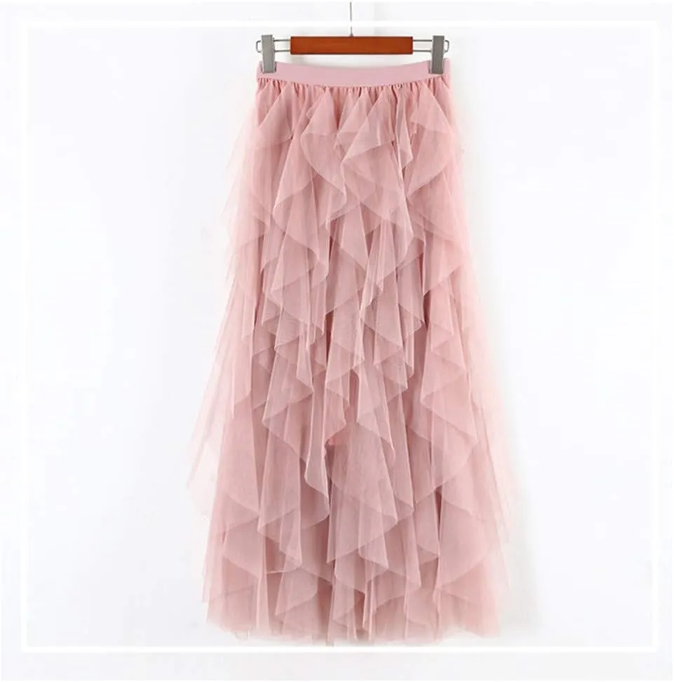 Casual Womens Comfortable Tulle High Waist Pleated Tutu Skirt Ladies Midi Skirt Band Skirt