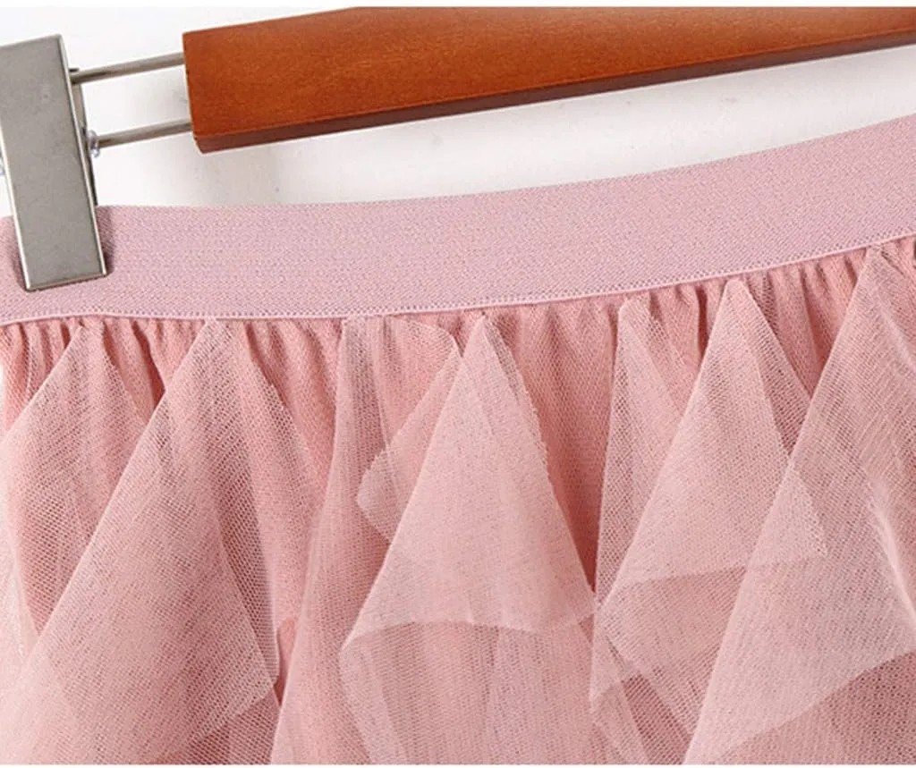 Casual Womens Comfortable Tulle High Waist Pleated Tutu Skirt Ladies Midi Skirt Band Skirt