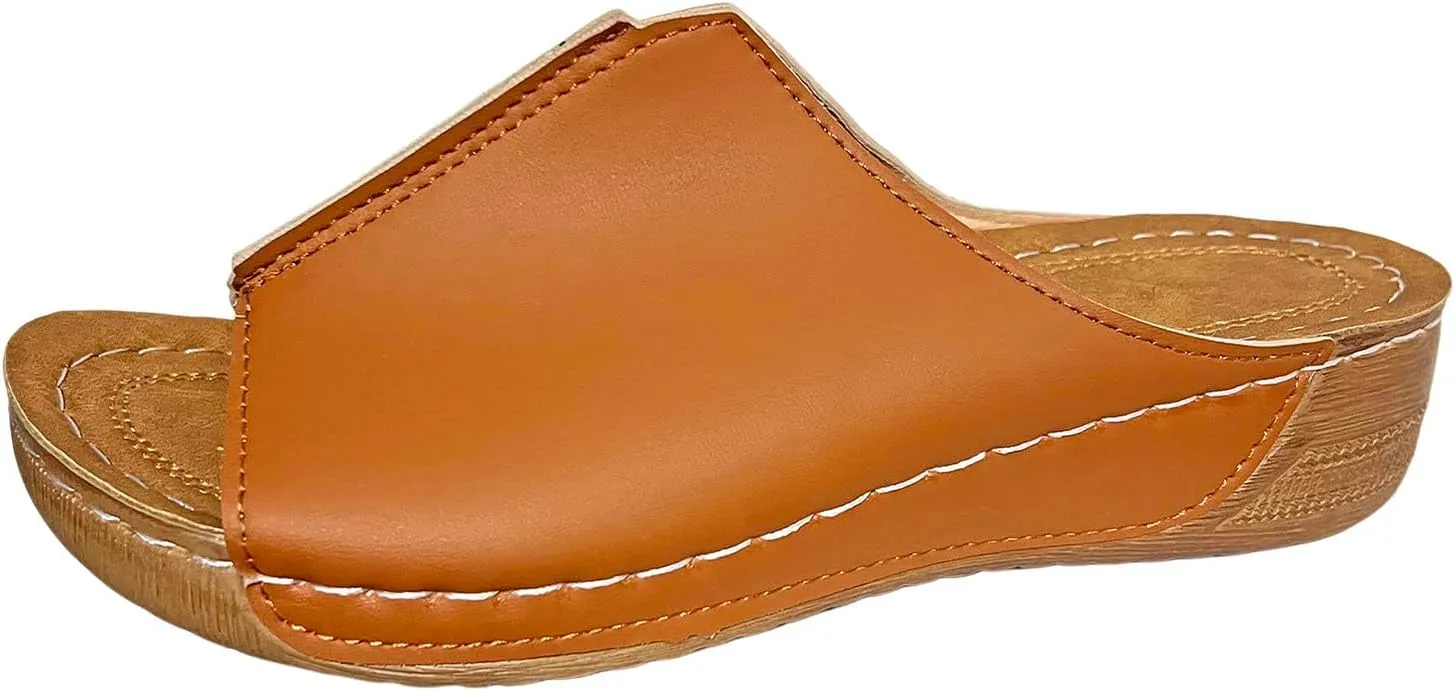 Cathalem Damping Sole Upgradation Stretch Lightweight Sandals Orthopedic Arch Support Leather Platform Wedge Sandals