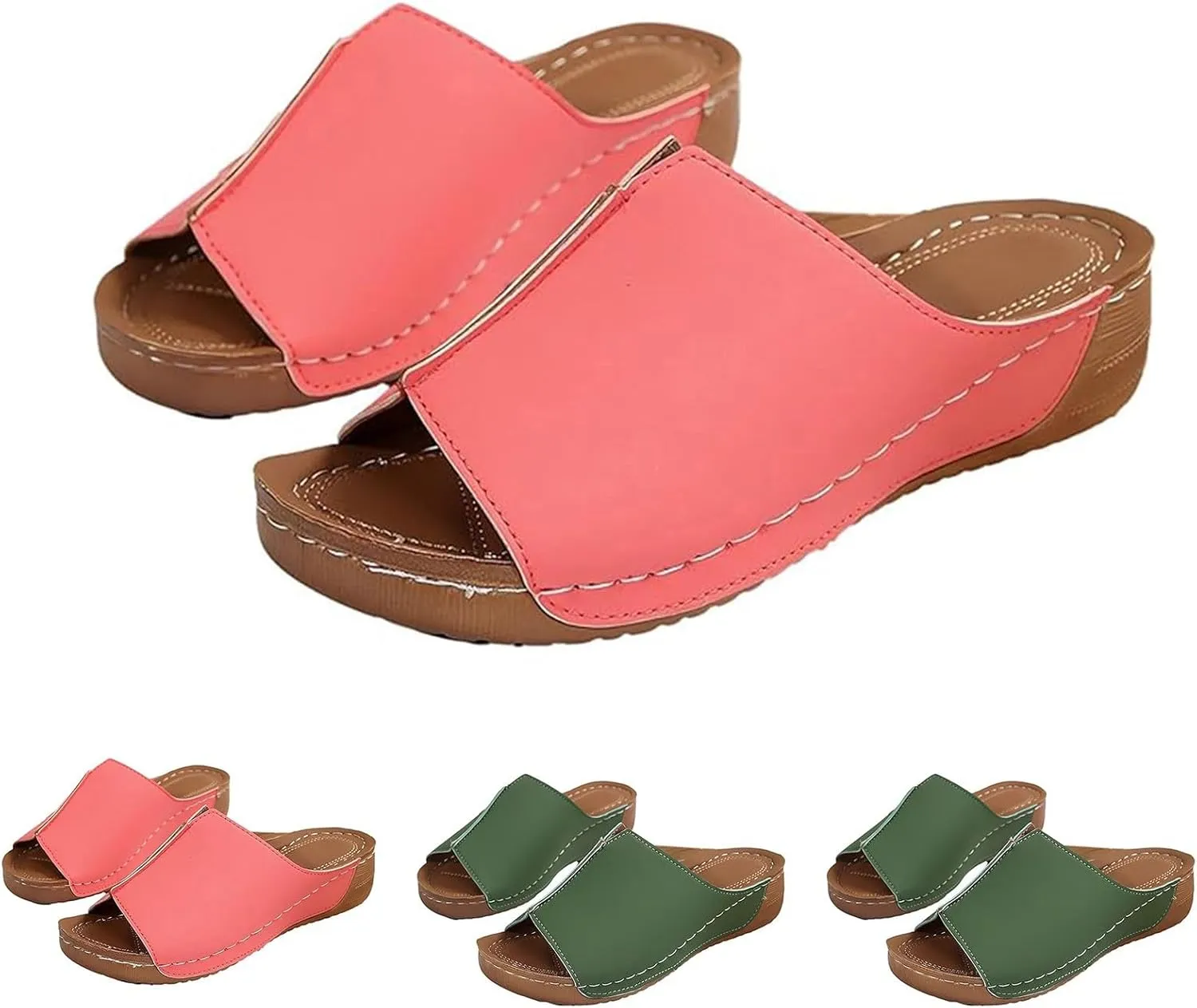 Cathalem Damping Sole Upgradation Stretch Lightweight Sandals Orthopedic Arch Support Leather Platform Wedge Sandals