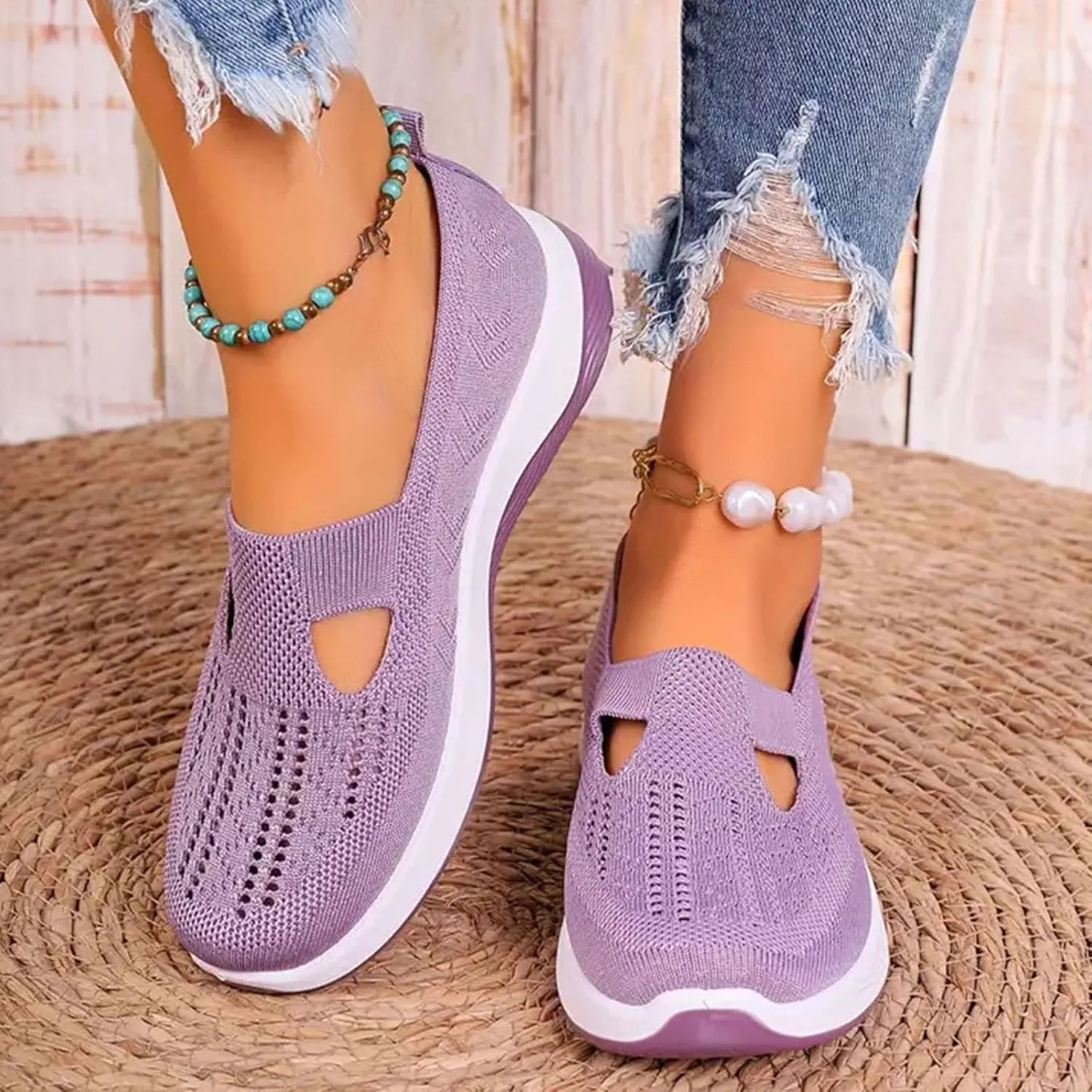 Cathalem Orthopedic Shoes for Women, 2024 New Women's Woven Breathable Soft Sole Shoes Slip on Shoes Women