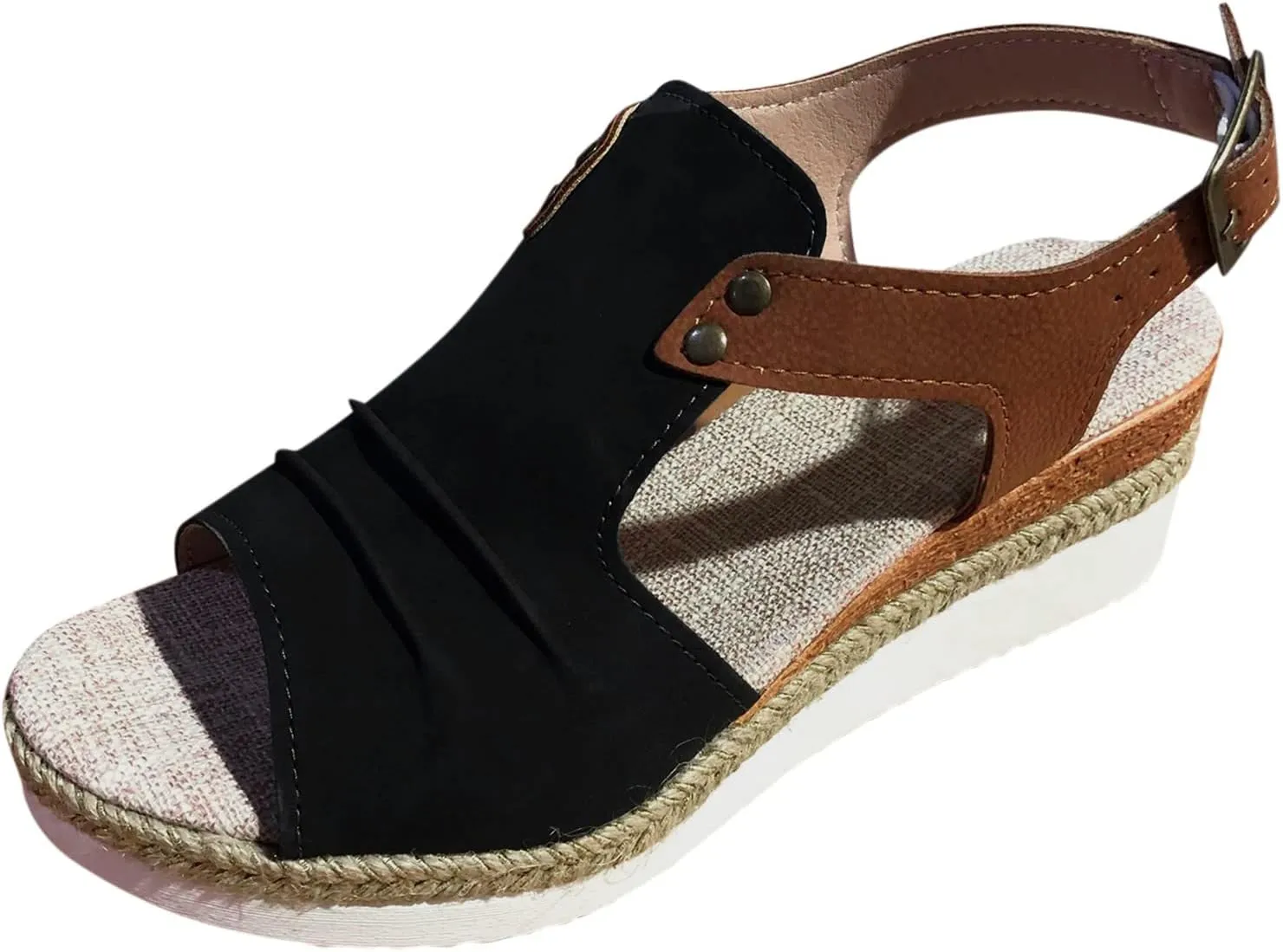 Cathalem Sandals For Women Summer Orthopedic Leather Wedge Platform Sandals Open Toe Sandals Shoes