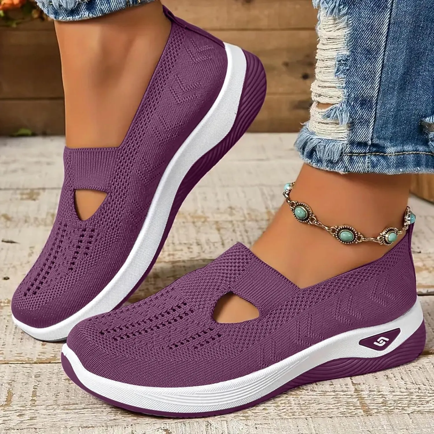 Cathalem Walking Shoes for Women, 2024 New Women's Woven Breathable Soft Sole Shoes Diabetic Shoes for Women
