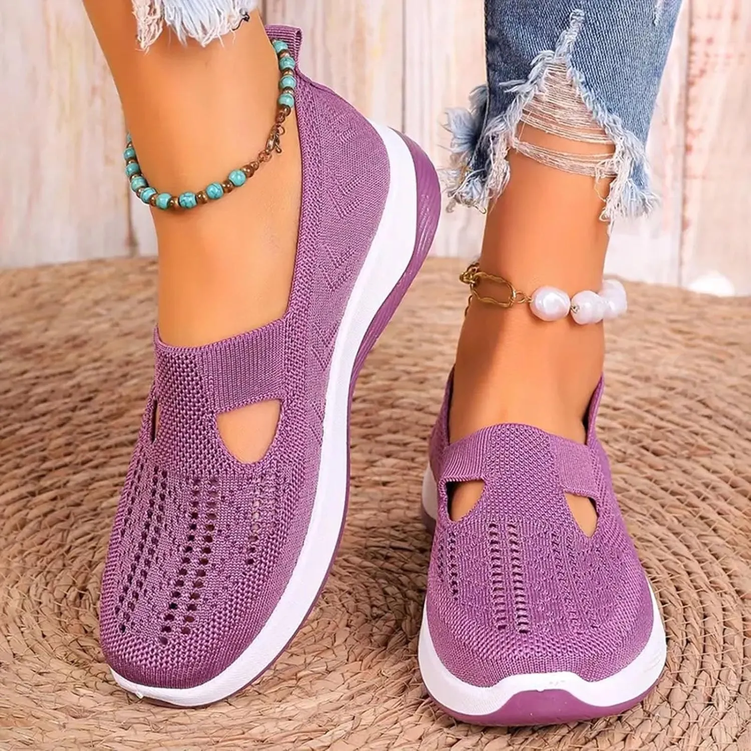 Cathalem Walking Shoes for Women, Women's Woven Orthopedic Breathable Soft Shoes Arch Support Diabetes Foam Shoes